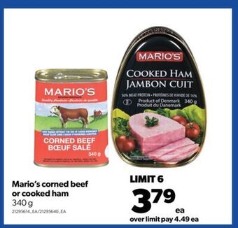 Real Canadian Superstore Mario's corned beef or cooked ham 340 g offer