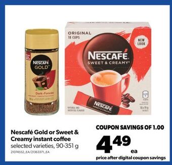 Real Canadian Superstore Nescafé gold or sweet & creamy instant coffee, 90-351 g offer