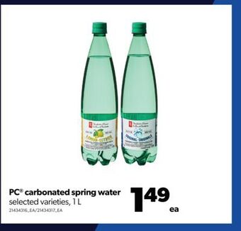 Real Canadian Superstore Pc® carbonated spring water, 1l offer