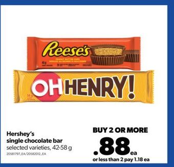 Real Canadian Superstore Hershey's single chocolate bar, 42-58 g offer
