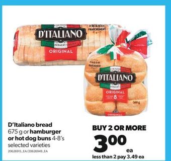 Real Canadian Superstore D'italiano bread, 675 g or hamburger or hot dog buns, 4-8's offer
