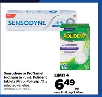 Real Canadian Superstore Sensodyne or pronamel toothpaste 75 ml, polident tablets 96's or poligrip 70 g offer