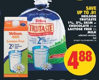 No Frills Neilson trutaste 1%, 2%, skim or chocolate, 4 l or lactose free, 2 l milk offer