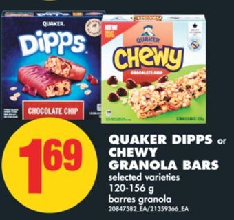 No Frills Quaker dipps or chewy granola bars offer