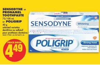 No Frills Sensodyne or pronamel toothpaste, 75/100 ml or poligrip, 40 g offer