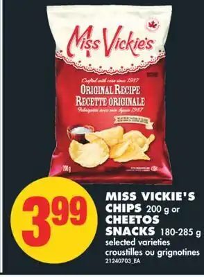 No Frills Miss vickie's chips, 200 g or cheetos snacks, 180-285 g offer