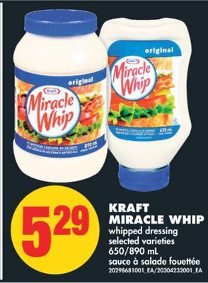 No Frills Kraft miracle whip, 650/890 ml offer