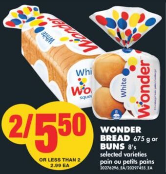No Frills Wonder bread, 675 g or buns, 8's offer