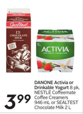 Sobeys Danone activia or drinkable yogurt offer