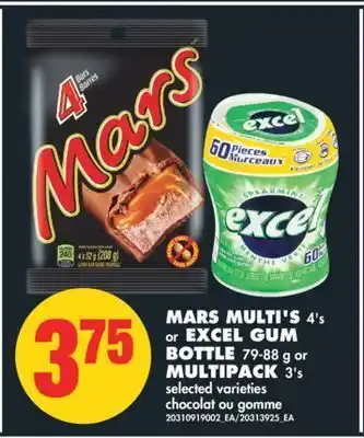 No Frills Mars multi's, 4's or excel gum bottle, 79-88 g or multipack, 3's offer