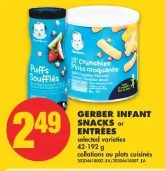 No Frills Gerber infant snacks or entrées, 42-192 g offer