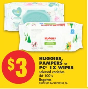 No Frills Huggies, pampers or pc® 1x wipes, 56-100's offer