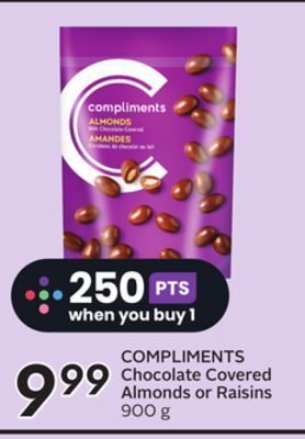 Sobeys Compliments chocolate covered almonds or raisins offer