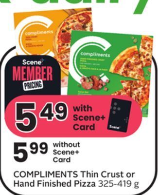 Sobeys Compliments thin crust or hand finished pizza offer