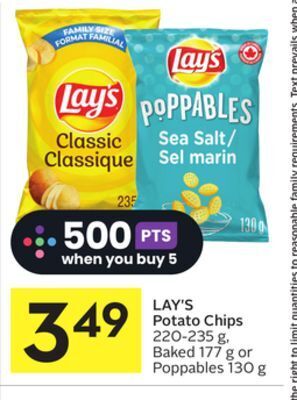 Foodland Lay's potato chips 220-235 g, baked 177 g or poppables 130 g offer
