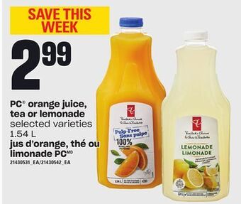 Independent Grocer Pc® orange juice, tea or lemonade, 1.54 l offer