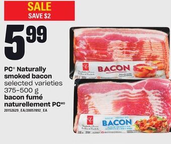 Independent Grocer Pc® naturally smoked bacon, 375-500 g offer