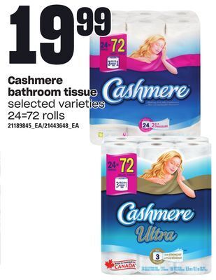 Loblaws Cashmere bathroom tissue, 24=72 rolls offer