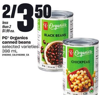 Loblaws Pc® organics canned beans, 398 ml offer