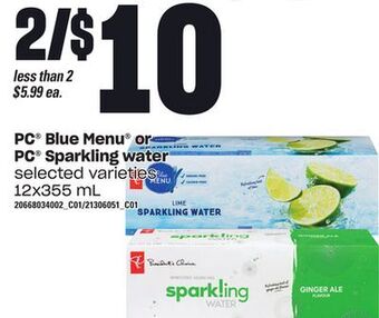 Loblaws Pc® blue menu® or pc® sparkling water offer