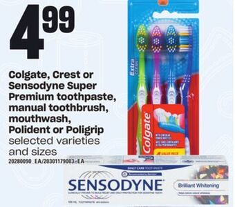 Loblaws Colgate, crest or sensodyne super premium toothpaste, manual toothbrush, mouthwash, polident or poligrip offer
