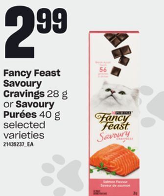 Loblaws Fancy feast savoury cravings, 28 g or savoury purées 40 g offer