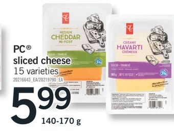 Fortinos Pc® sliced cheese, 140-170 g offer