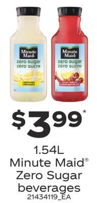 Fortinos Minute maid® zero sugar beverages, 1.54l offer