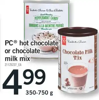 Fortinos Pc® hot chocolate or chocolate milk mix, 350-750 g offer