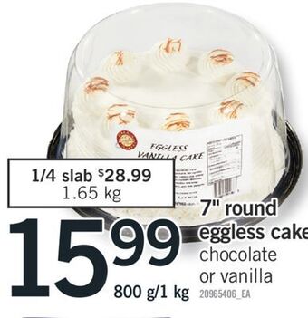Fortinos 7" round eggless cake, 800 g/1 kg offer