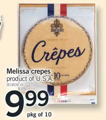 Fortinos Melissa crepes, pkg of 10 offer
