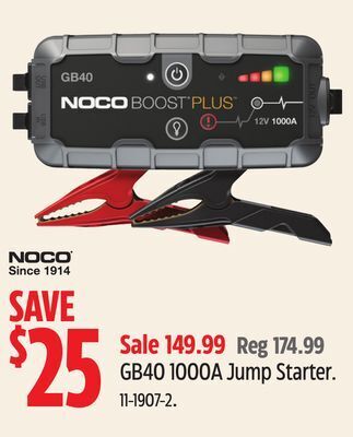 Canadian Tire Noco genius gb40 1000a jump starter offer
