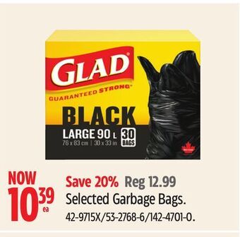 Canadian Tire Glad selected garbage bags offer