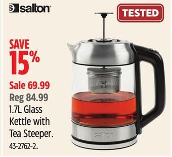 Canadian Tire Salton 1.7l glass kettle with tea steeper offer