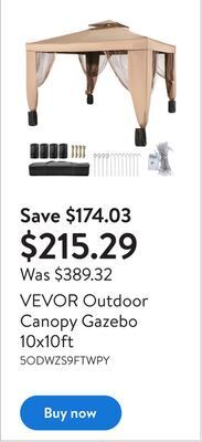 Walmart Vevor outdoor canopy gazebo 10x10ft offer