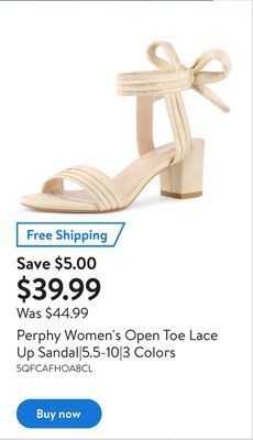 Walmart Perphy women's open toe lace up sandal|5.5-10|3 colors offer