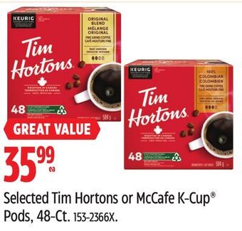 Canadian Tire Selected tim hortons or mccafe k-cup® pods offer