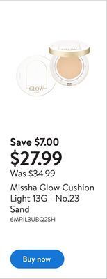 Walmart Missha glow cushion light 13g - no.23 sand offer