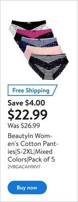 Walmart Beautyin women's cotton panties|s-2xl|mixed colors|pack of 5 offer
