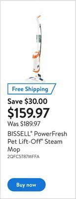 Walmart Bissell® powerfresh pet lift-off® steam mop offer