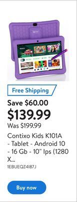 Walmart Contixo kids k101a - tablet - android 10 - 16 gb - 10" ips (1280 x 800) - microsd slot - blue offer