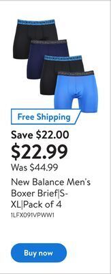 Walmart New balance men's boxer brief|s-xl|pack of 4 offer