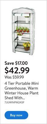 Walmart 4 tier portable mini greenhouse, warm winter house plant shed with cover (white, 27"l x 19.25"w x 63"h) offer