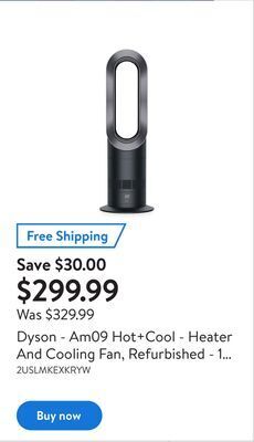 Walmart Dyson - am09 hot+cool - heater and cooling fan, refurbished - 1 year warranty offer