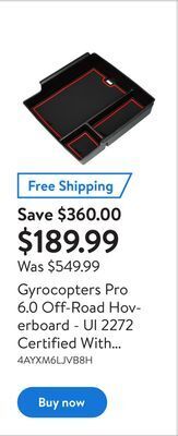 Walmart Gyrocopters pro 6.0 off-road hoverboard - ul 2272 certified with bluetooth, led wheels, smart app , no fall technology, free offer