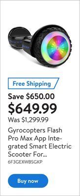 Walmart Gyrocopters flash pro max app integrated smart electric scooter for adults| range up to 40 kms| speed 30kms| 500w motor offer