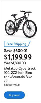 Walmart Metakoo cybertrack 100, 27.2 inch electric mountain bike /21 speed/350w powerful motor/16.7inch frame offer