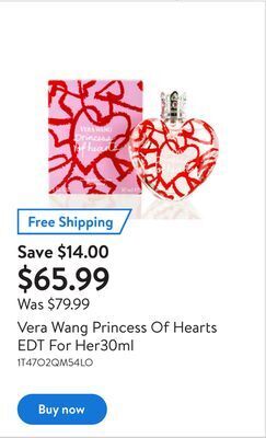 Walmart Vera wang princess of hearts edt for her30ml offer