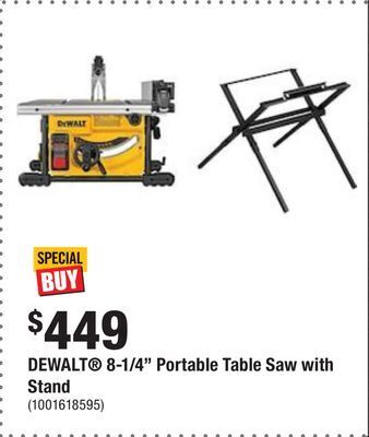 Home Depot Dewalt® 8-1/4" portable table saw with stand offer