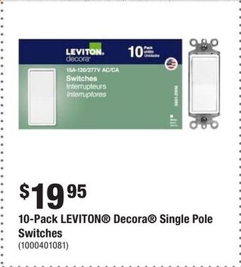 Home Depot 10-pack leviton® decora® single pole switches offer